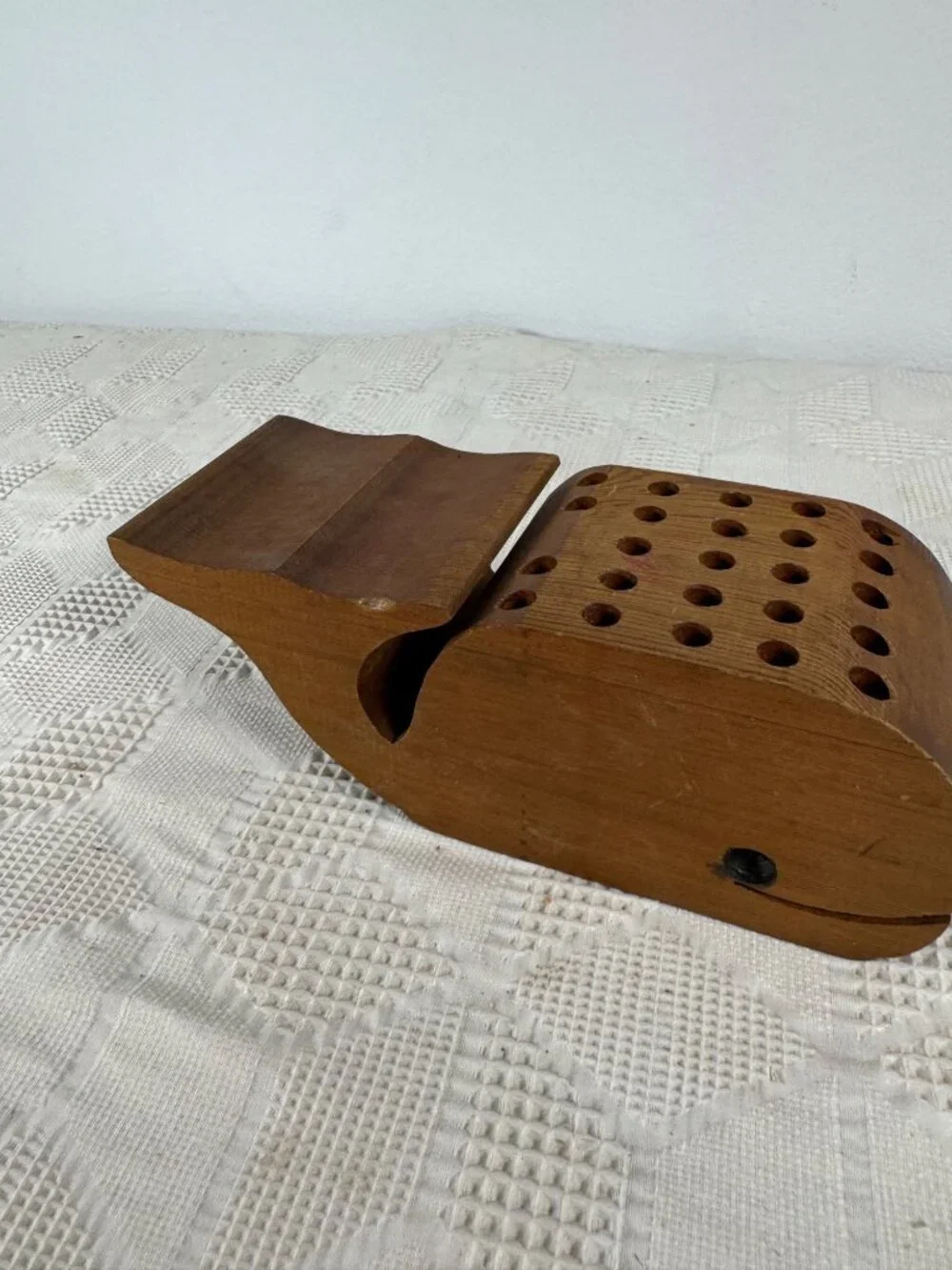 Wooden Whale Shaped Pen or Pencil Holder w 24 holes for Desk Organization Decor